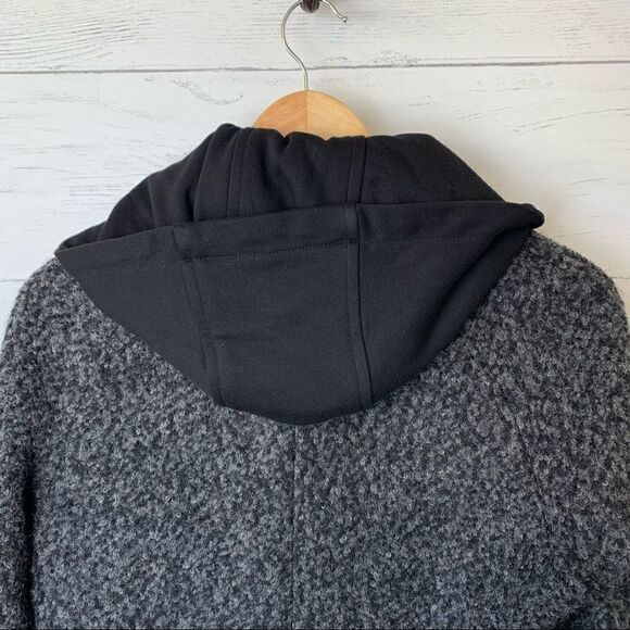 ASOS Wool Blend Zip Front Marled Charcoal Coat Removable Hood 2XS - Picture 7 of 10